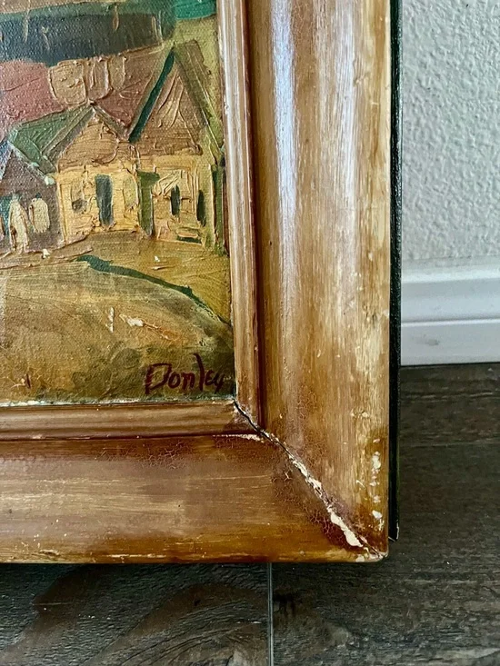 Vintage Original Oil Painting Of A City Landscape Signed “Donley” Wooden Frame - Picture 3 of 15